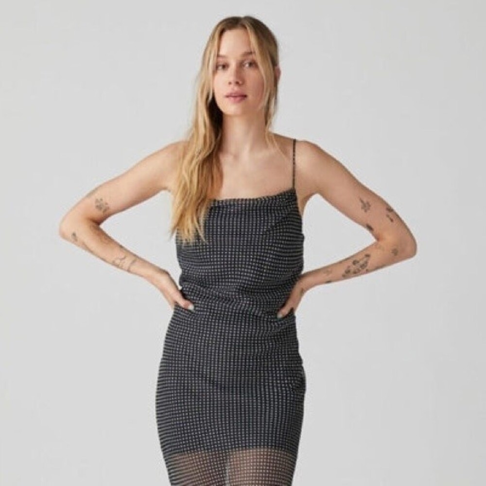 Urban Outfitters Black Mini Dress with White Micro Dot Print